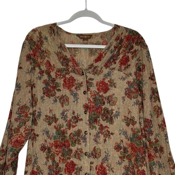 April Cornell Floral Shimmering Rose Metallic Long Duster Jacket| L - Picture 8 of 12